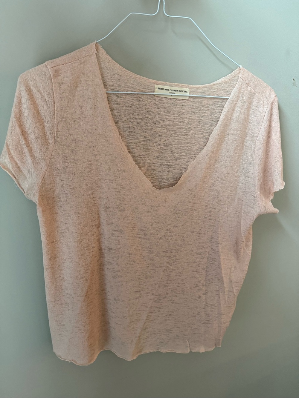 Urban Outfitters Pale Pink V-Neck Short Sleeve Tee